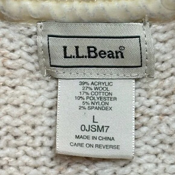 L.L. Bean Women’s Cream Cowl Neck Cable Knit Sweater Cardigan Size Large - Picture 6 of 6